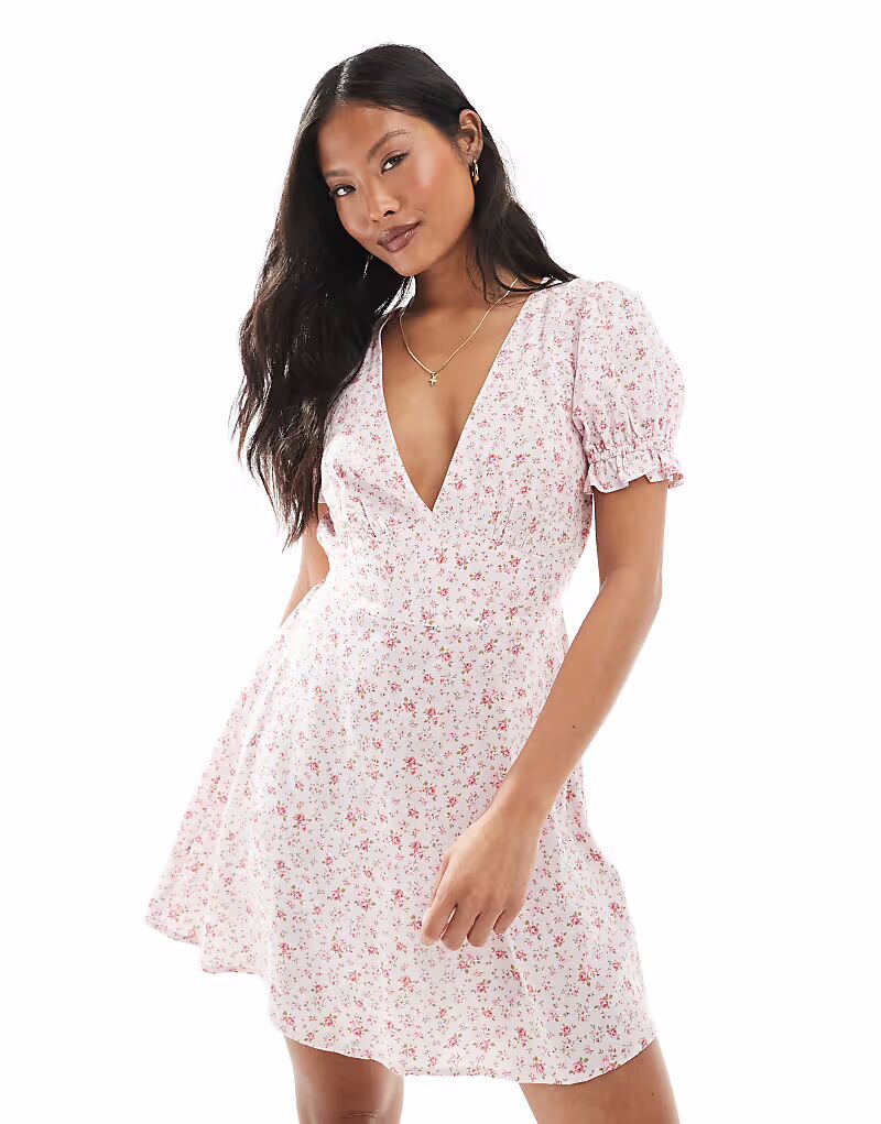 

Платье-миниатюра Miss Selfridge Petite с V-образным вырезом и принтом в виде чайной ложки розового цвета