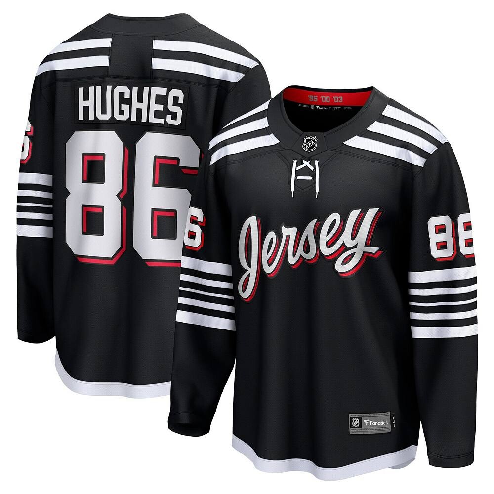 

Мужская черная футболка Fanatics с логотипом Jack Hughes New Jersey Devils Alternate Premier Breakaway Player, цвет Nhl Black