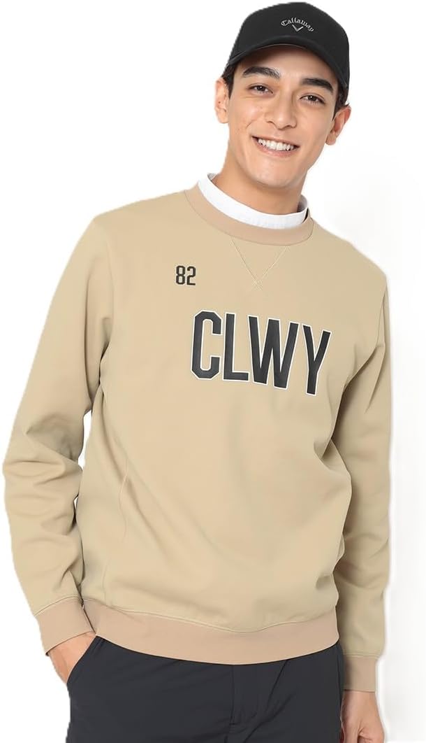 

Мужская толстовка Callaway C25217103 Anytime, с логотипом в университетском стиле, круглым вырезом из двойной вязки Kanoko, для игры в гольф, бежевый