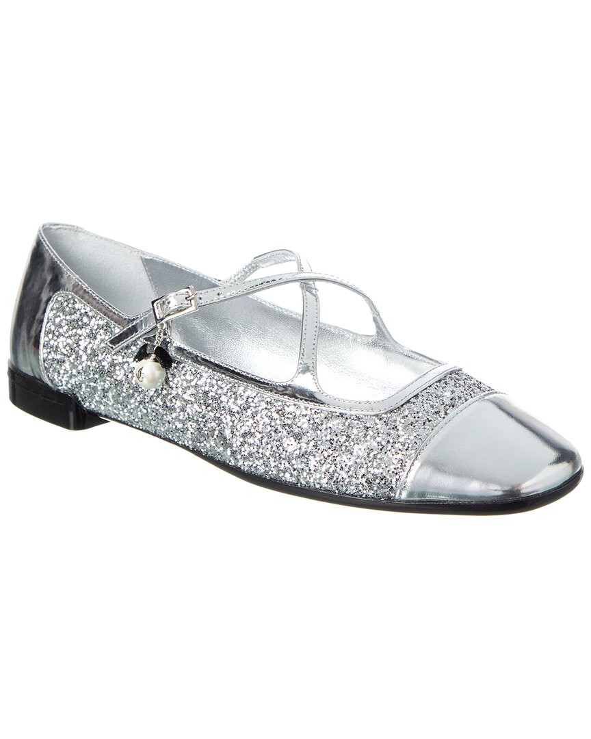 Jimmy Choo Eleri Балетки с блестками и кожаными вставками, серебряный