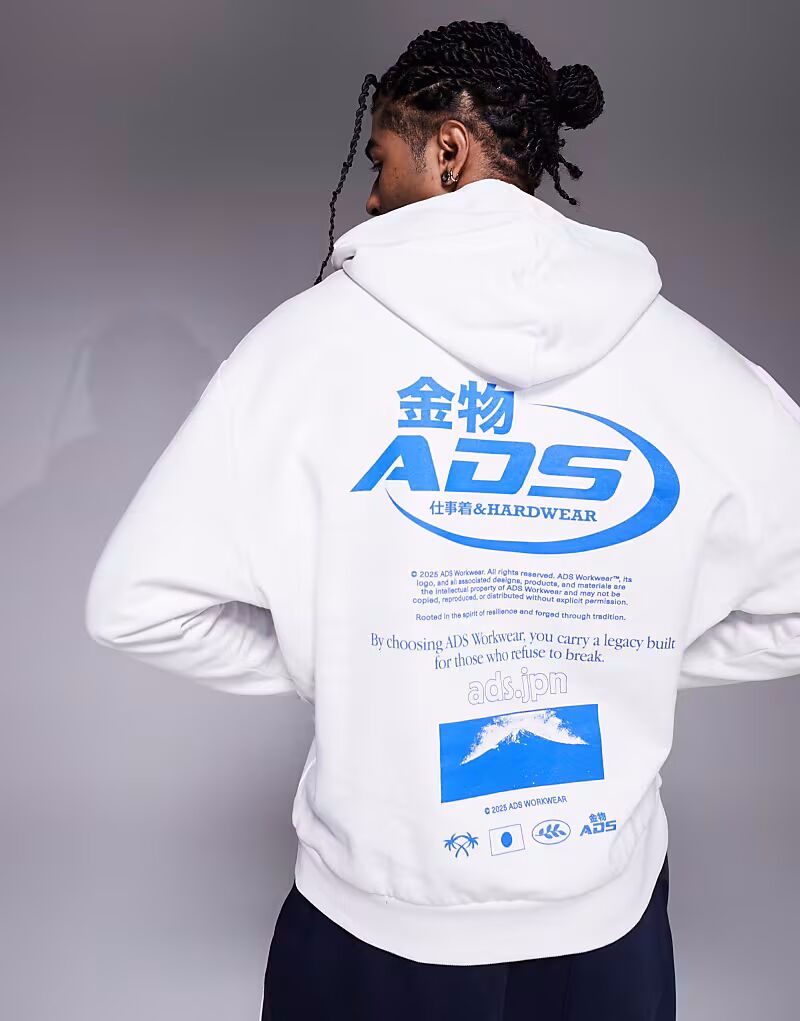 

Толстовка свободного кроя ASOS DESIGN с принтом ADS белого цвета