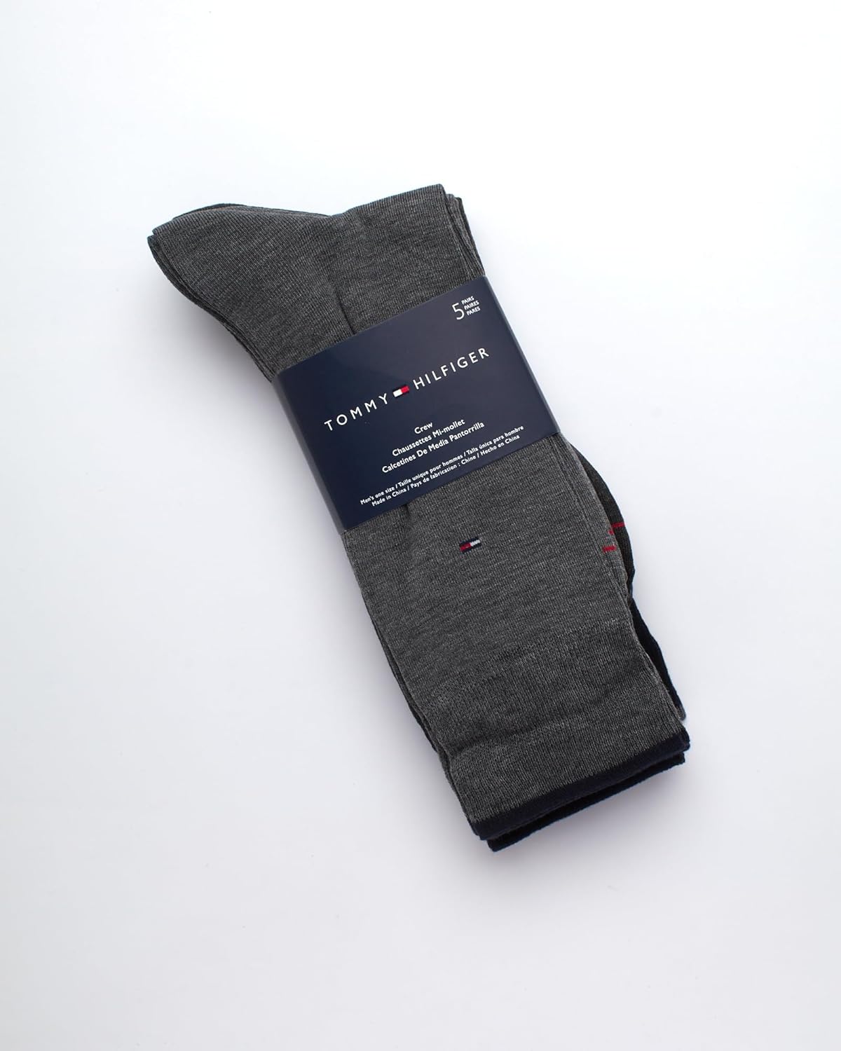 Мужские носки Tommy Hilfiger под повседневную одежду - 5 пар, легкие, комфортные, из ткани, с укрепленной пяткой - мужские носки под повседневную одежду (7-12), Greys/Navy — фото 3