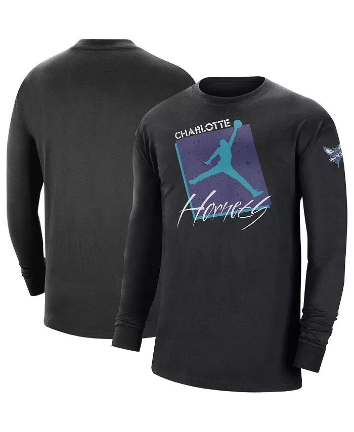 

Мужская черная футболка с длинным рукавом Charlotte Hornets Courtside Max 90 Vintage-Like Wash Statement Edition Jordan