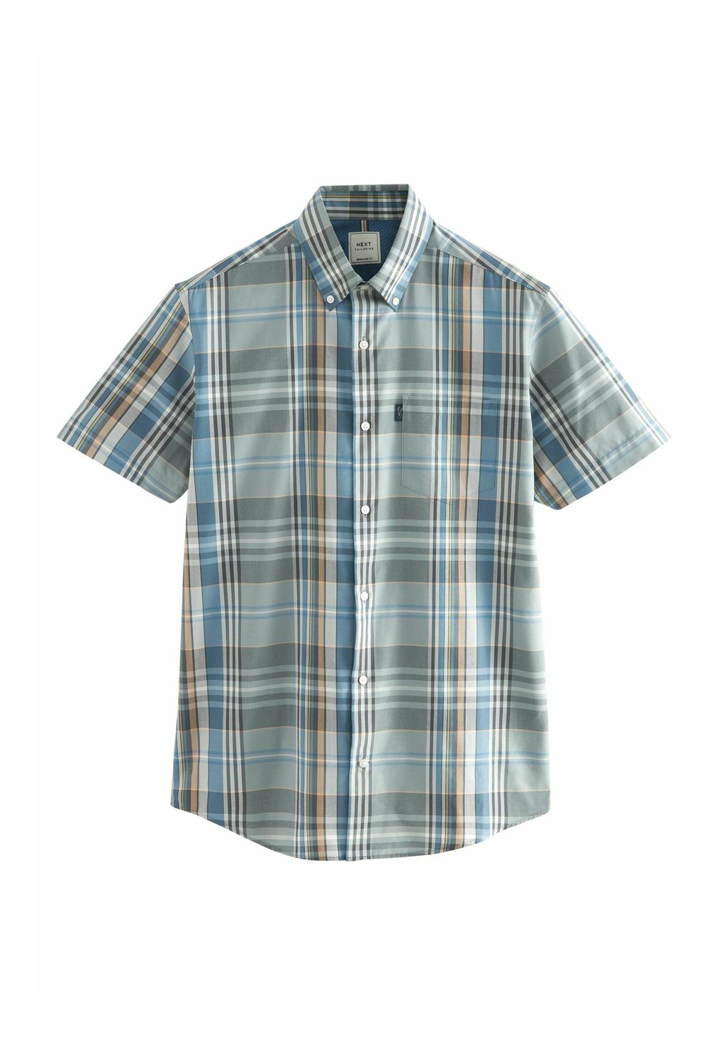 

REGULAR FIT Easy Iron Button Down Oxford Short Sleeve Next, Рубашка шалфейно-зеленая клетка