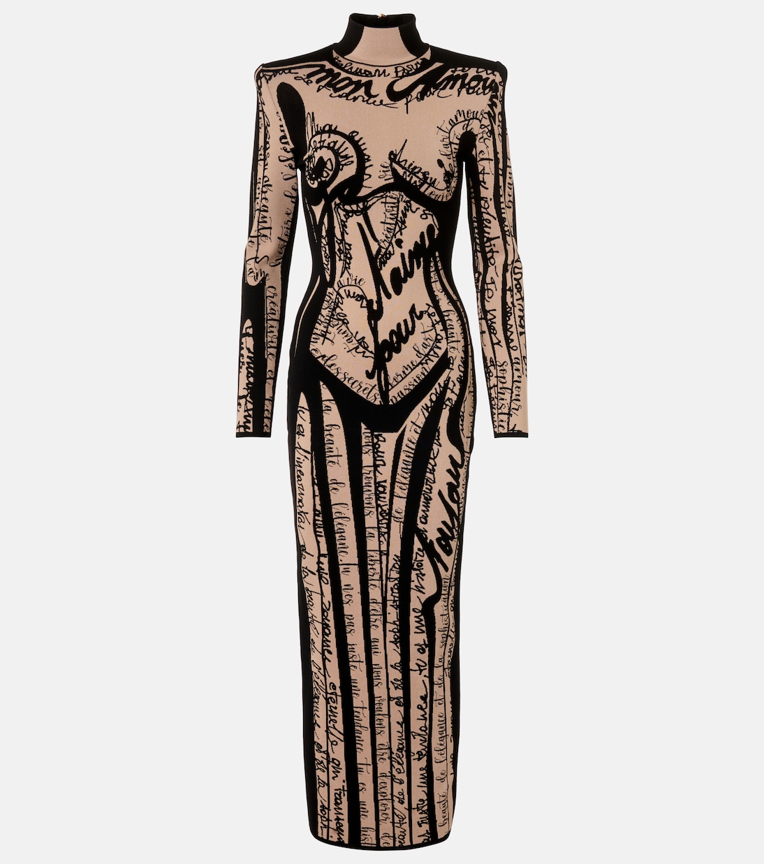 Трикотажное макси-платье Balmain, Beige/Noir