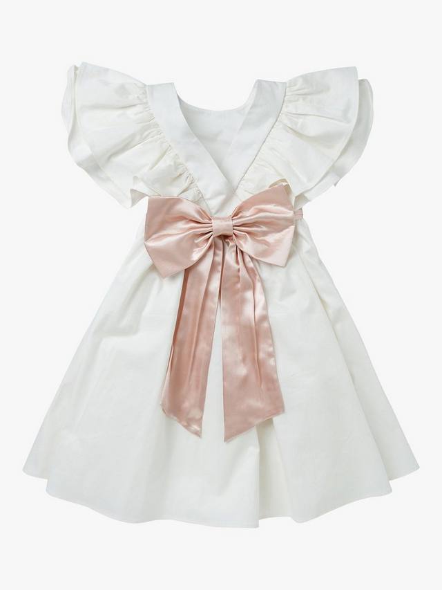 Детское платье для подружек невесты Sylvie с рюшами на рукавах Angel & Rocket, Ivory/Pink — фото 4