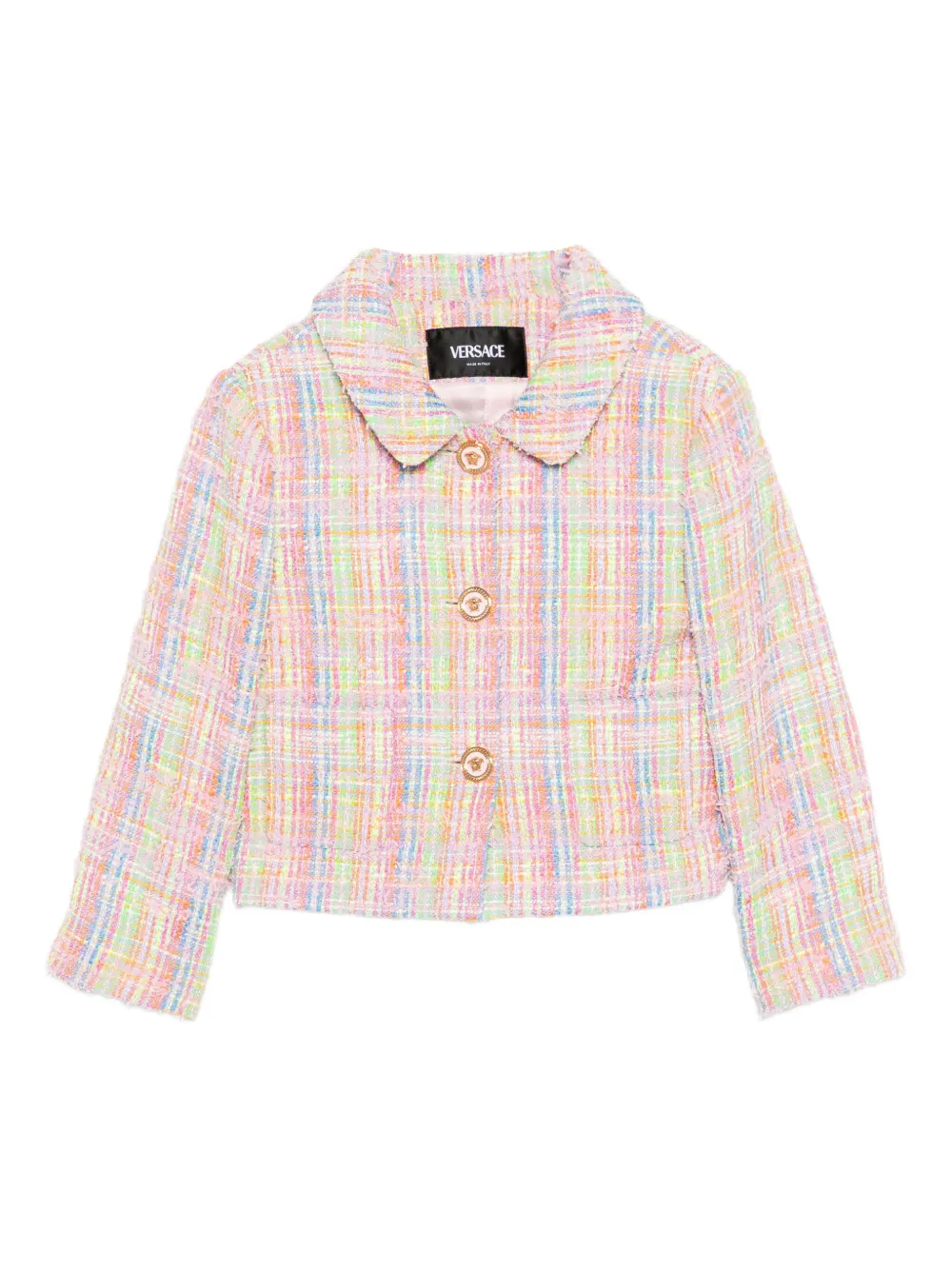 

Твидовый клетчатый пиджак Versace Kids, розовый