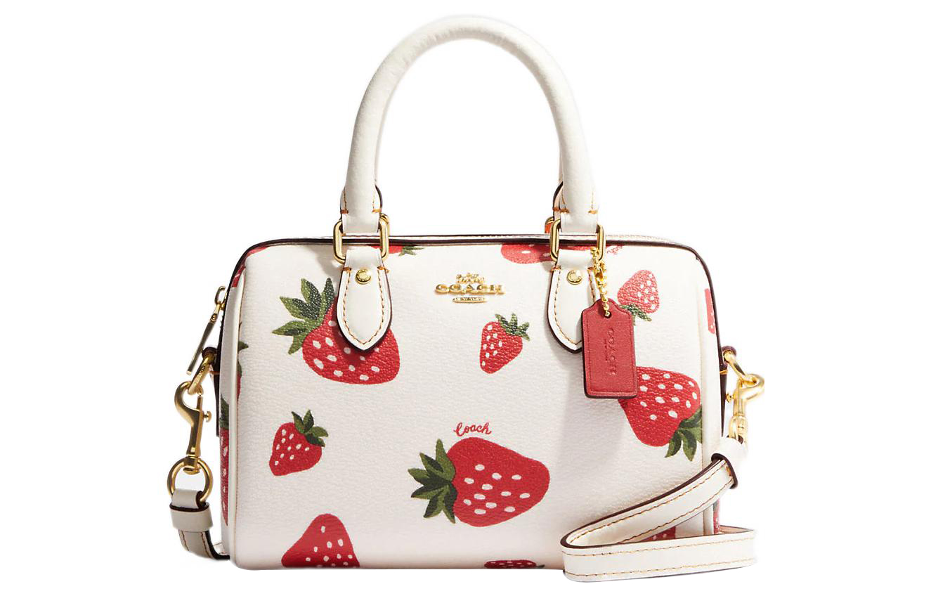 

Коуч Сумка Роуэн Кожаная Бостонская Через Плечо Маленькая Женская Молочный Белый и Красный