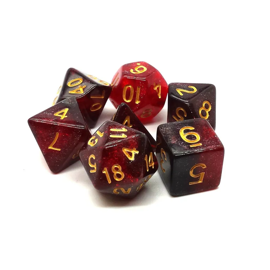 

Поликомплект красный и черный с золотом (7), Acrylic-Resin Dice - Galaxy