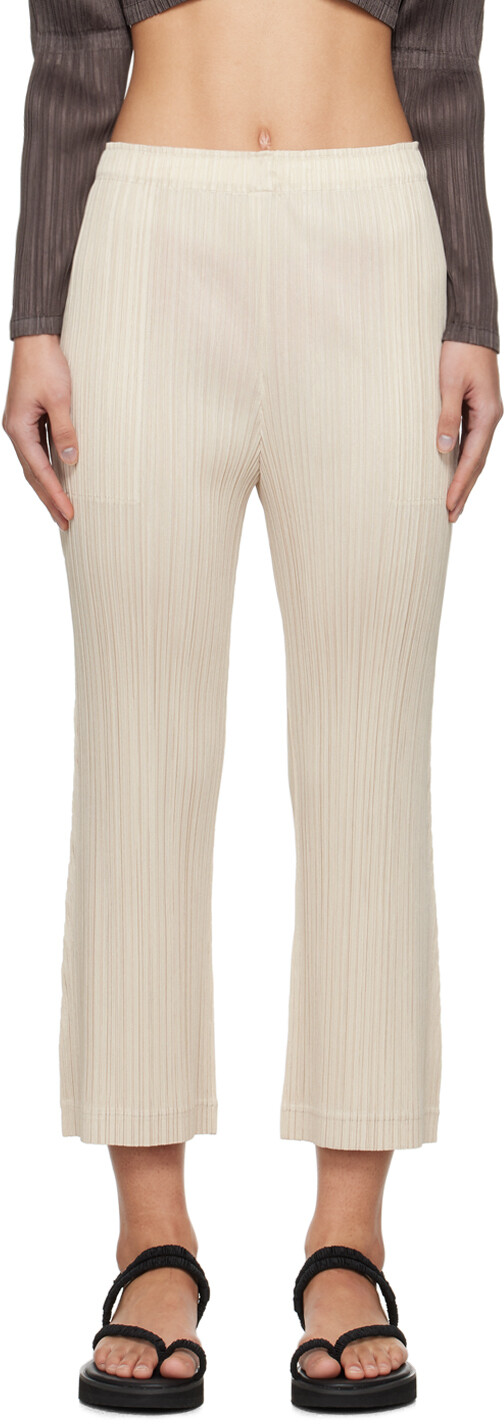 

Брюки Off-White с утолщенным низом 1 Pleats Please Issey Miyake, цвет Cream