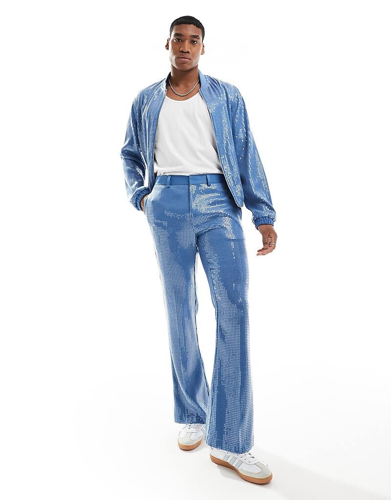 

Элегантные синие расклешенные брюки с пайетками ASOS DESIGN