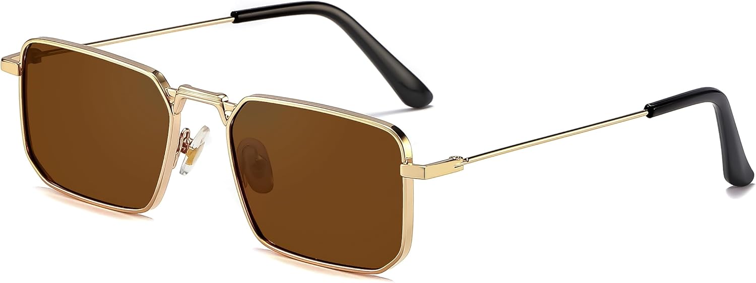 

Солнцезащитные очки Naomi прямоугольной формы в классическом ретро-стиле с металлической оправой, маленький размер, защита от УФ-излучения UV400, подходят для мужчин и женщин Fayoh, Gold/Brown