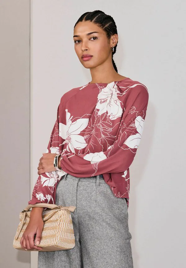 Блузка прямого кроя с перекрученным воротником и длинными рукавами Next, Rose Floral Print — фото 4