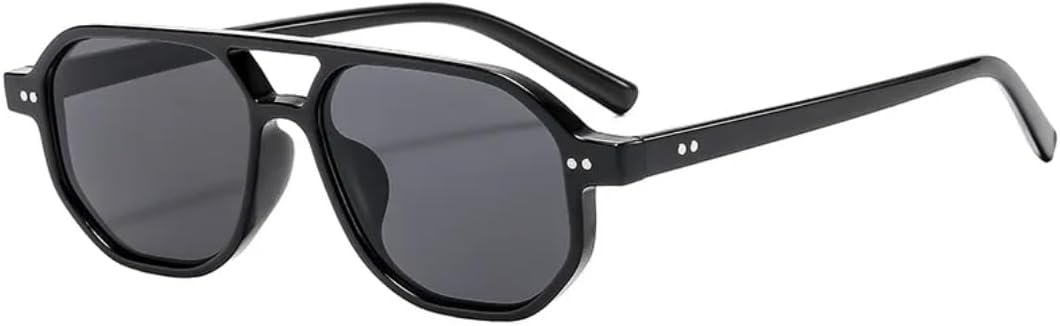 

Винтажные мужские солнцезащитные очки с двойной перемычкой и многоугольными линзами, модные женские очки с линзами Ocean Lens и заклепками, защита от УФ-излучения UV400 VFDHN, C1 Black Black