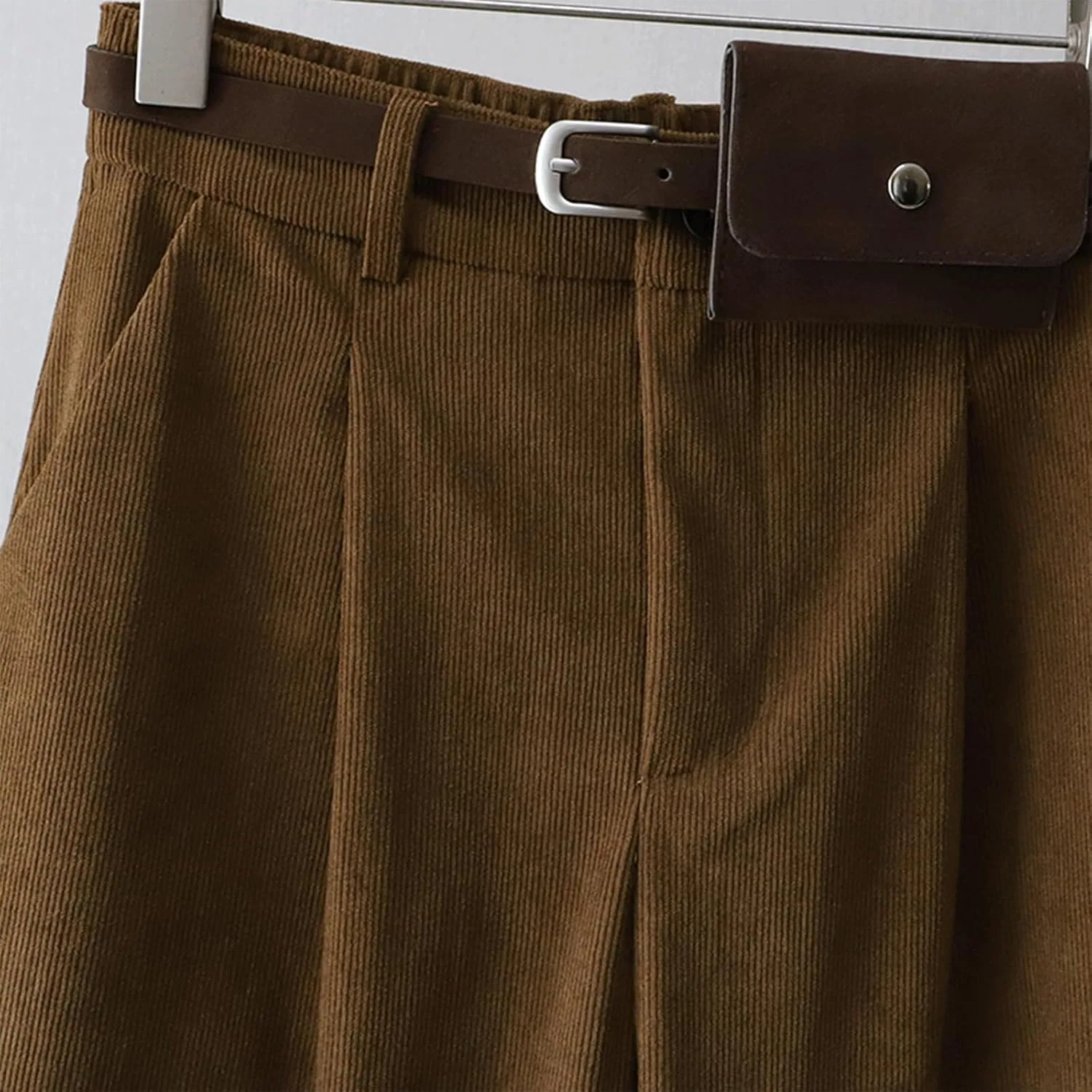 Gaucho Pants для женщин из вельвета укороченные плиссированные широкие палаццо брюки нарядные на резинке кюлоты свободного кроя с карманами Generic, черный — фото 4