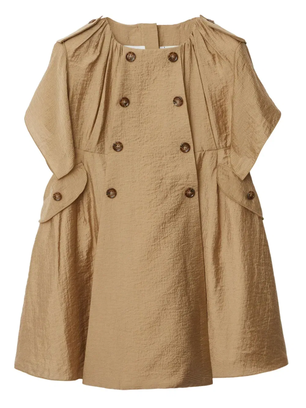Двубортное хлопковое платье Burberry Kids, нейтральный