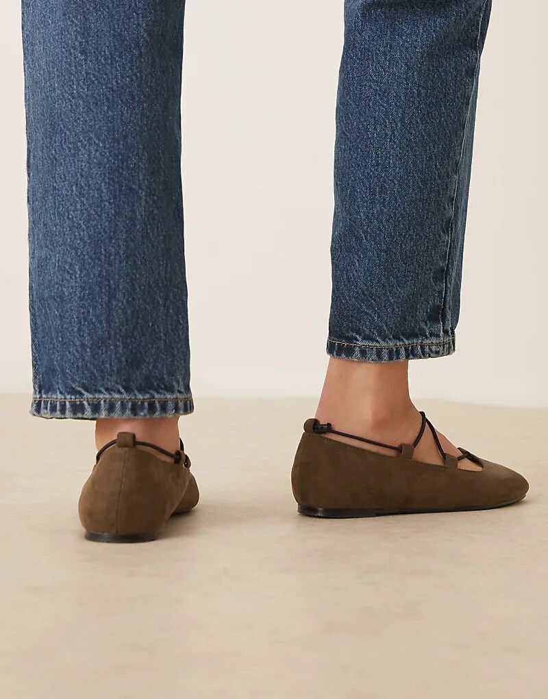 Эластичные балетки Lagos широкого кроя ASOS DESIGN из замши оливкового цвета — фото 4