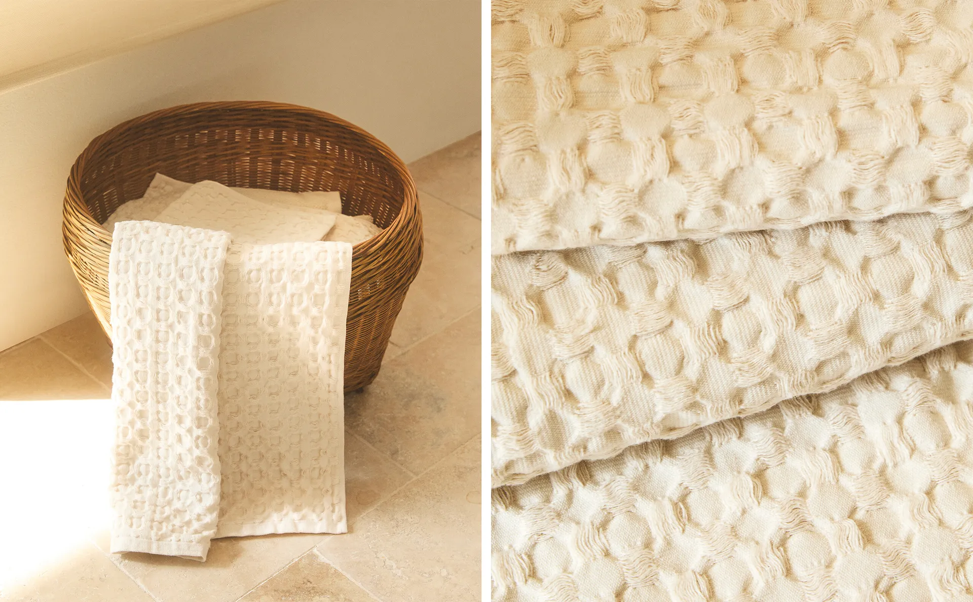 

Большое полотенце вафельной вязки Zara Home, песок