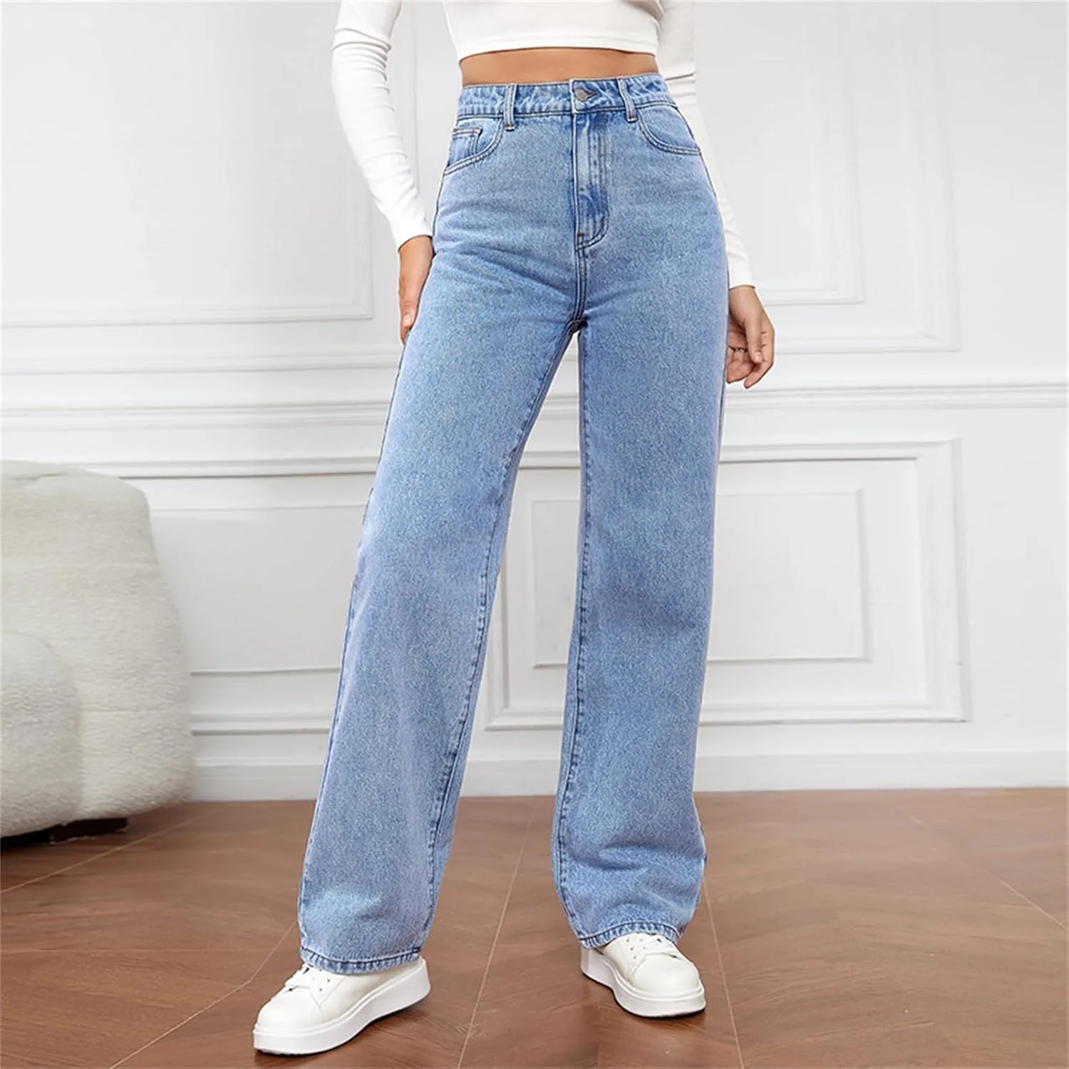 Женские джинсы Minimalist High Waist Denim Stretch Wide Leg Loose с карманом — фото 2