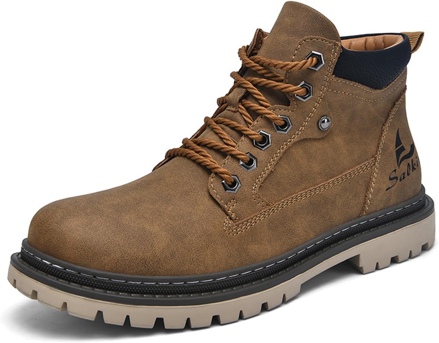 

Мужские кожаные высокие ботинки Чакка с круглым носком, для работы и повседневной носки, на шнуровке, с массивным каблуком и протекторной подошвой, противоскользящие, походные, для активного отдыха и повседневного использования Uzujbaa, коричнев...