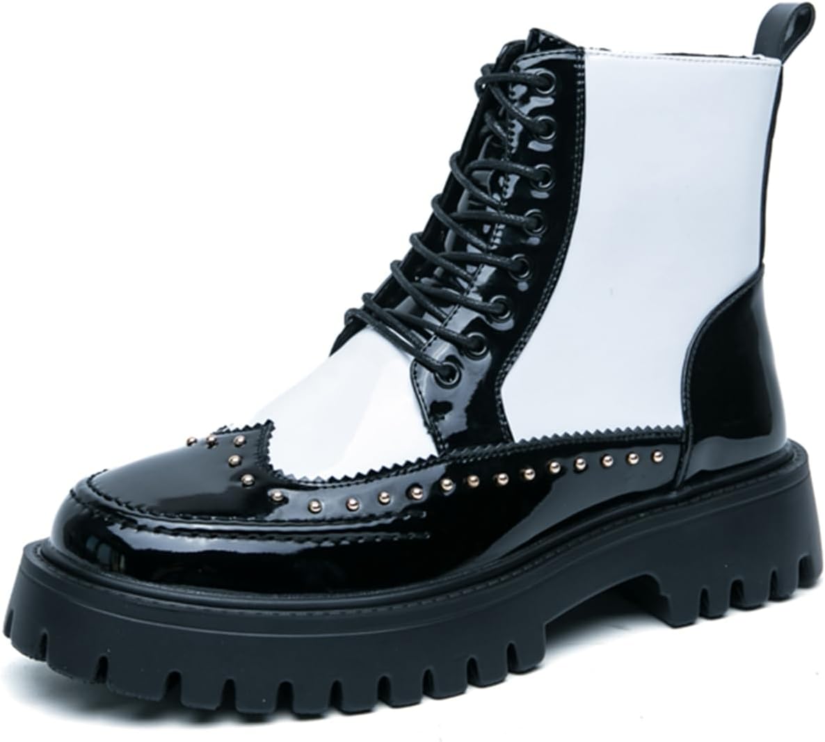 

Мужские ботинки на шнуровке из лакированной кожи двух тонов с платформой и массивной подошвой, широкий круглый носок, ботильоны оксфорды до щиколотки, винтажные дерби для повседневной носки, улицы, свадьбы или офисной работы Tixewsjh, белый