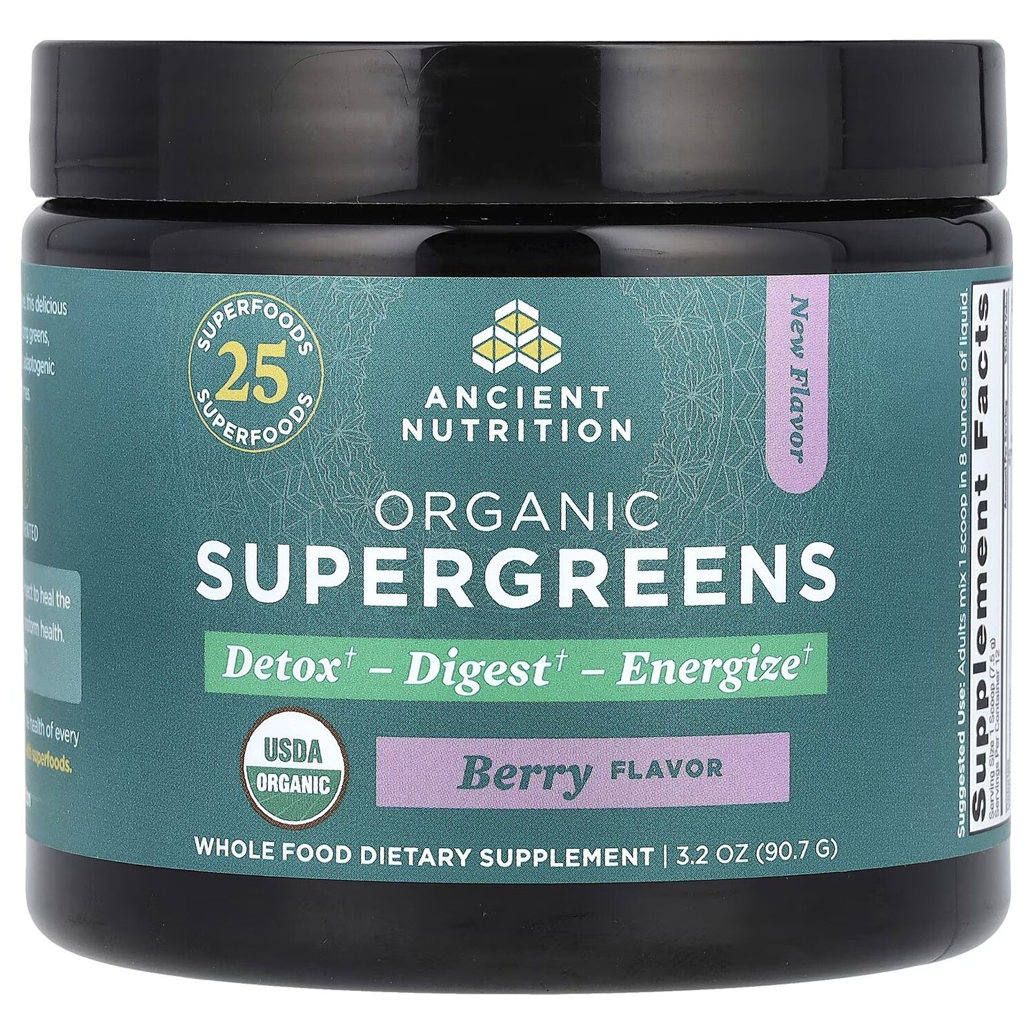 

Organic SuperGreens, ягоды, 3,2 унции (90,7 г) Ancient Nutrition