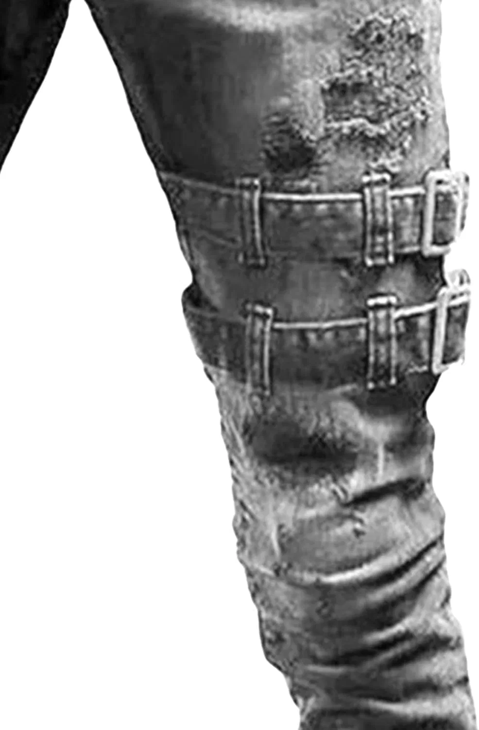 Джинсы с потертостями, скинни, Punk Biker Style, серый — фото 4