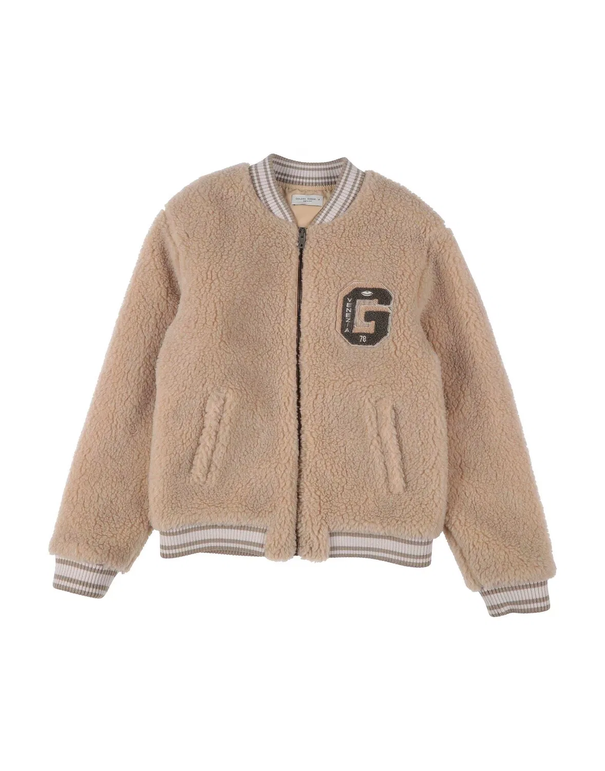 Куртка из тэдди флиса с аппликациями GOLDEN GOOSE бежевая