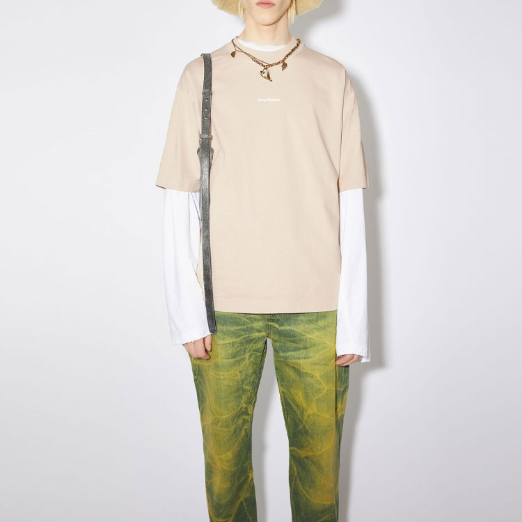 Футболка из хлопка с принтом логотипа Acne Studios, шампань — фото 3