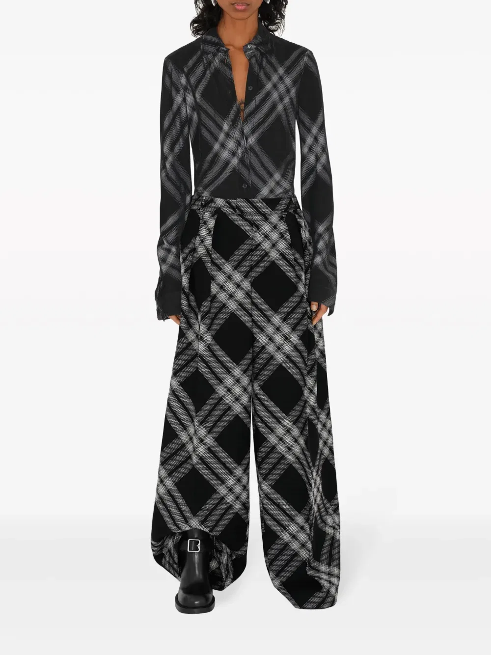 Брюки Burberry, шерстяные, клетчатый узор, черный — фото 2