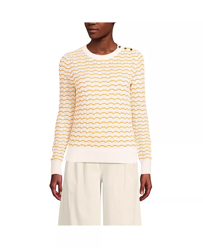 

Женский современный свитер с круглым вырезом из хлопка и вискозы с пуговицами на плечах Lands' End, белый