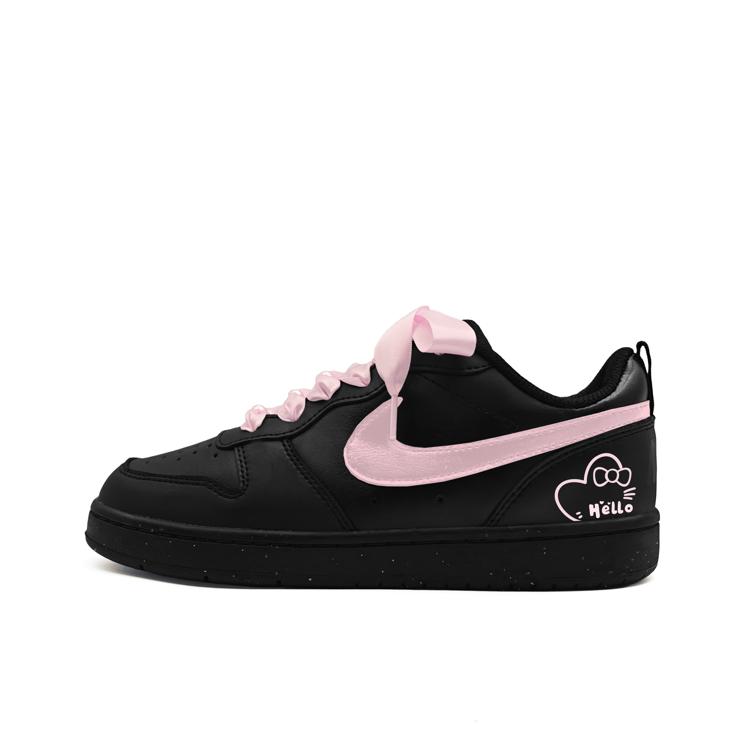 

Nike Court Borough Hello Kitten противоскользящие устойчивые к истиранию низкие детские скейтбордические кроссовки Black для подростков