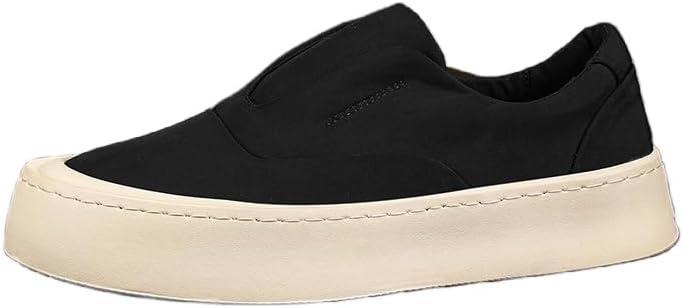 

Мужские слипоны с толстой амортизирующей подошвой из EVA - дышащий верх из PU, повседневная обувь, низкий силуэт в уличном стиле, подкладка из ткани для комфорта в любое время года и легких тренировок - черный минималистичный дизайн Clolinde