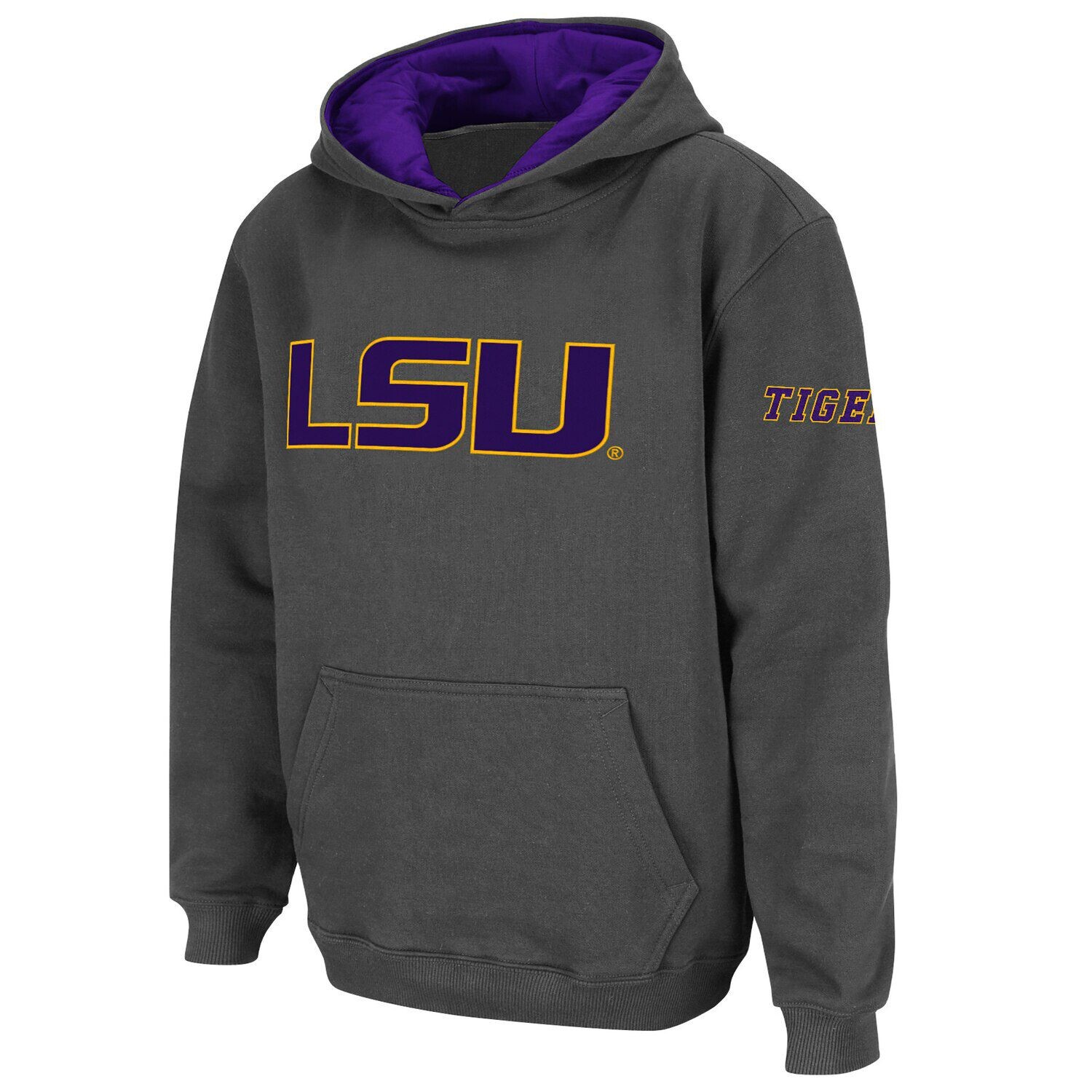 Темно-серый пуловер с капюшоном и большим логотипом Youth Stadium Athletic LSU Tigers Unbranded