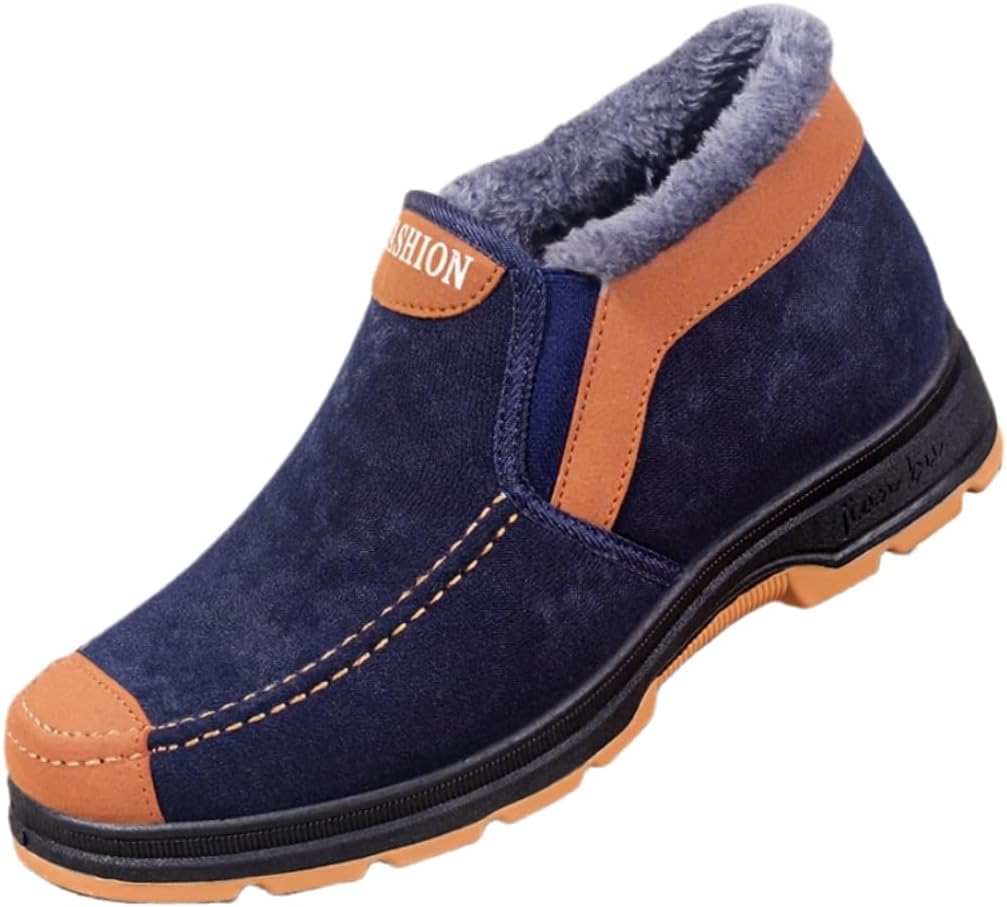 

Мужские уютные зимние ботинки Hhhchpm с плюшевой подкладкой до щиколотки - подошва с противоскользящим эффектом, без застежек, для походов и повседневной носки, синий