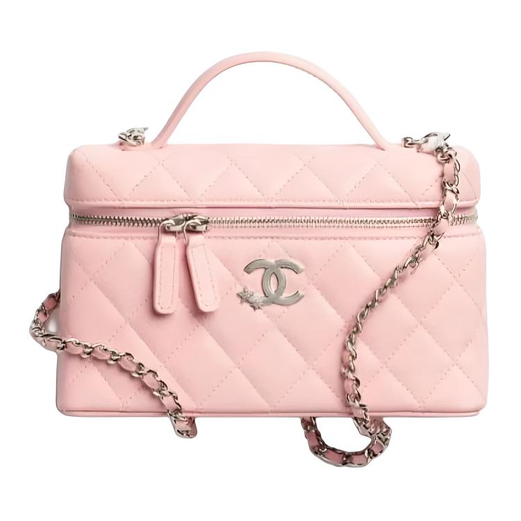 CHANEL Блестящая зернистая тисненая телячья кожа Женская косметичка ручной клади Светло-розовый — фото 2