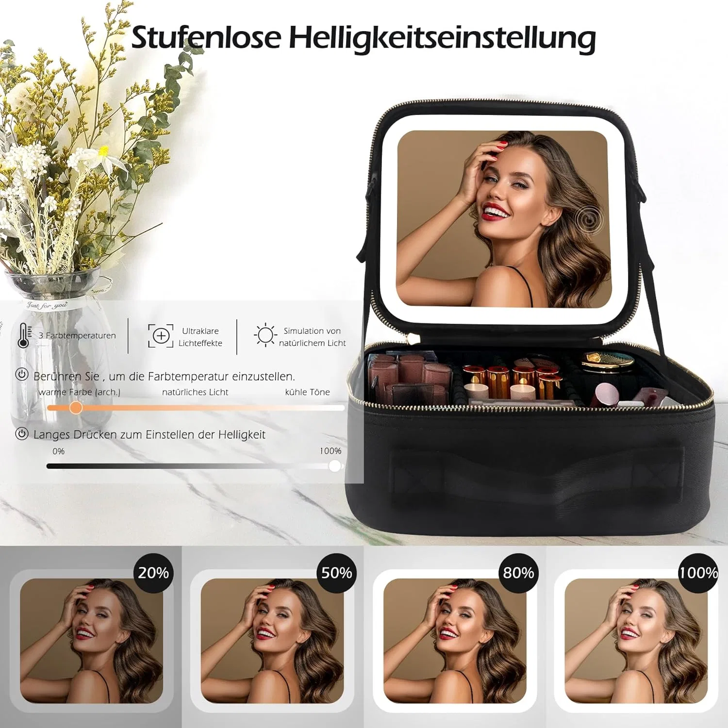 Дорожная косметичка с зеркалом и подсветкой «Travel Makeup Bag» от MOMIRA Momira, Black — фото 4