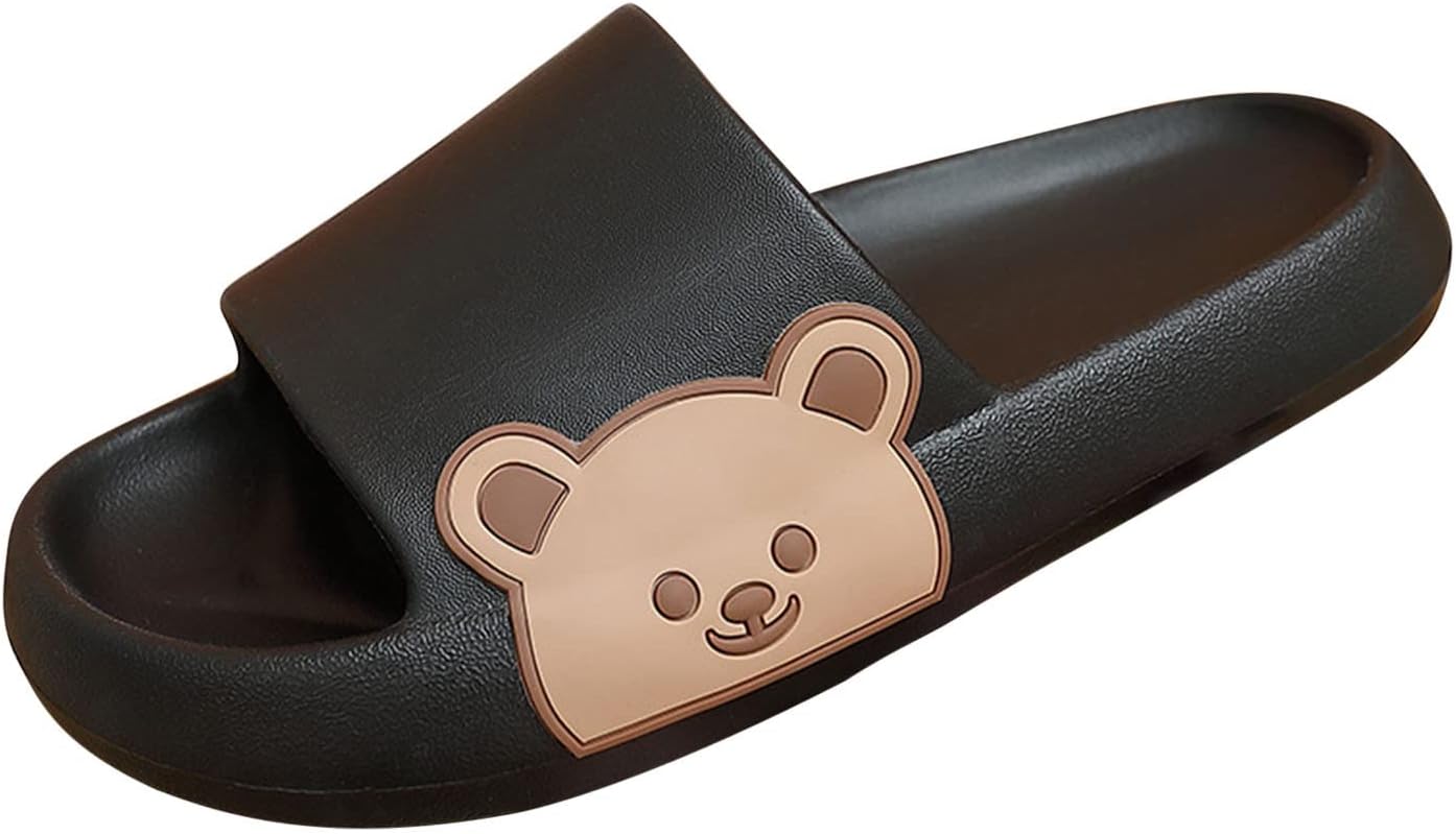 

Домашние милые шлепанцы Oiangi Eva с нескользящей подошвой для мужчин и женщин, с медвежьим рисунком, для ванной комнаты, черный