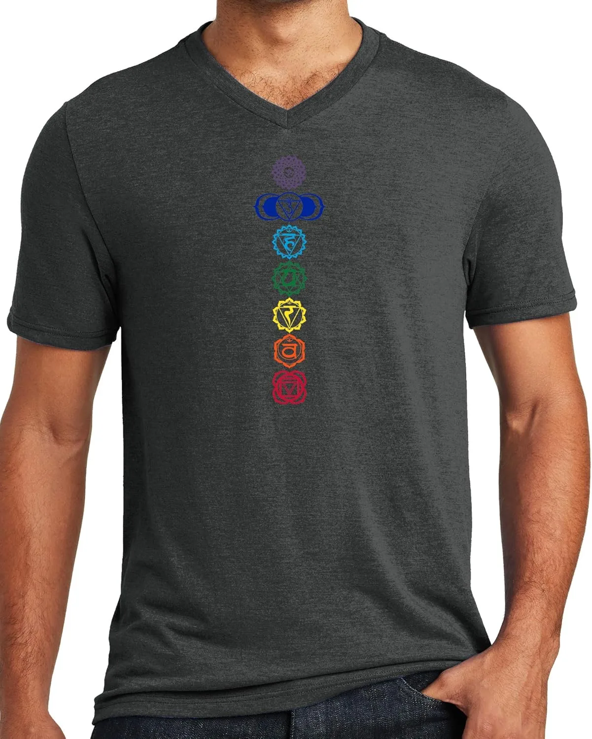 

Футболка с V-образным вырезом Triblend для йоги, 7 цветов чакр Yoga Clothing For You