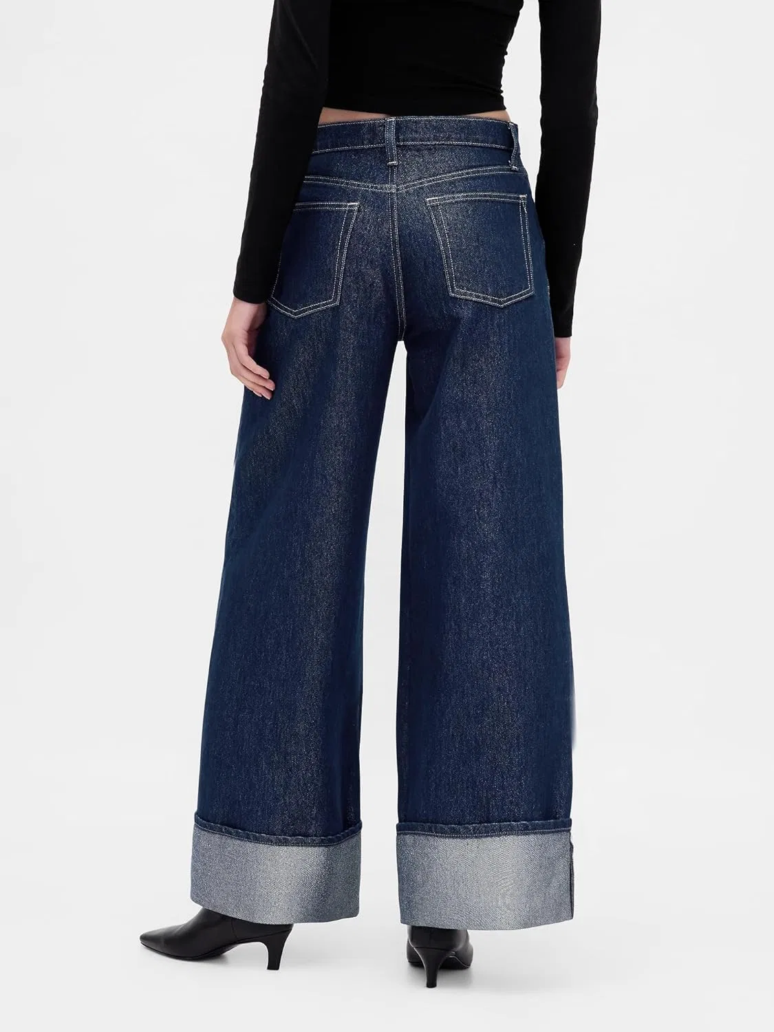GAP Женские джинсы Mid Rise Baggy Cuffed, индиго — фото 4
