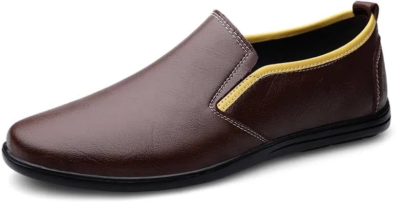 Лоферы кожаные, двухцветные, без бренда, модель Men's Loafers, коричневый SayfuR — фото 3