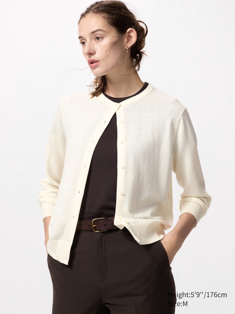 

Кардиган с круглым вырезом из мериноса Uniqlo, цвет 01 белый