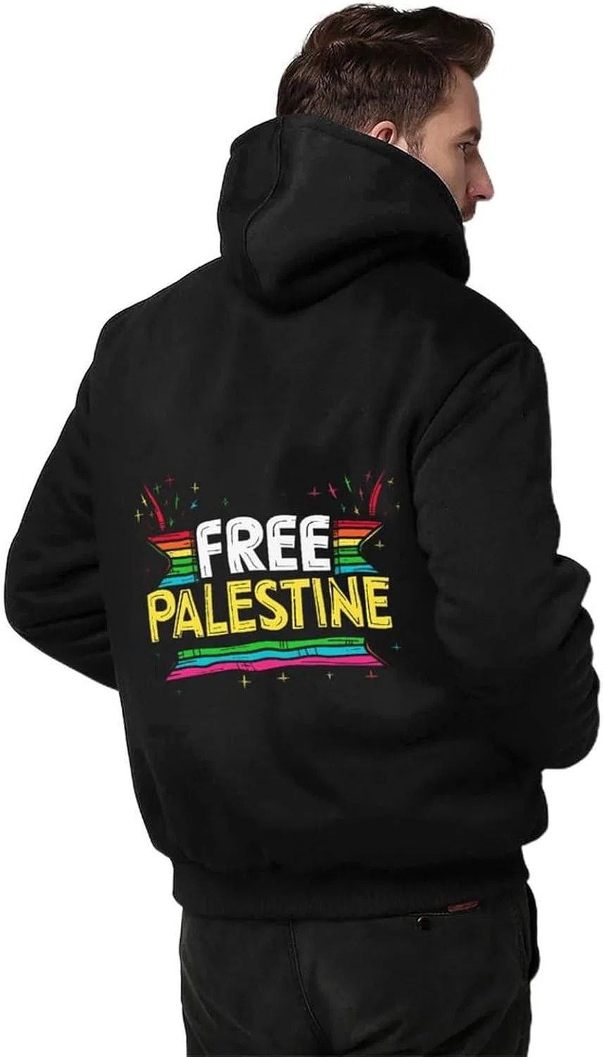 Теплая мужская толстовка с капюшоном Free Palestine, толстая флисовая куртка на молнии с карманами, зимняя — фото 2