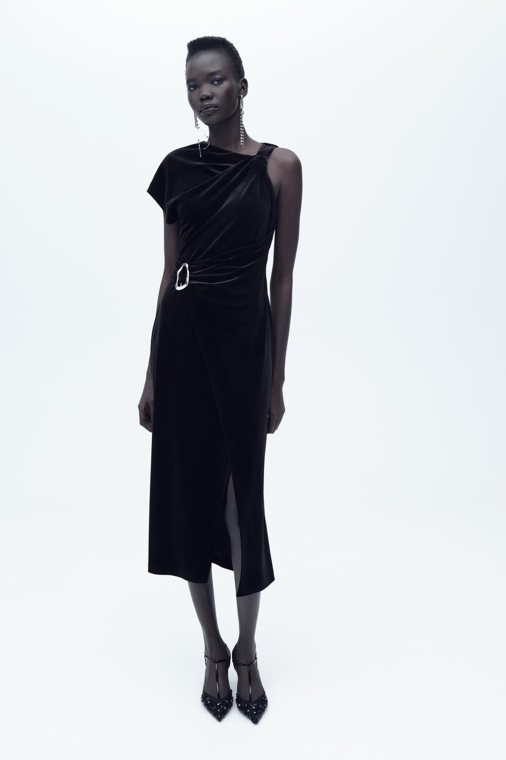 

Платье миди из бархата ZARA, черный