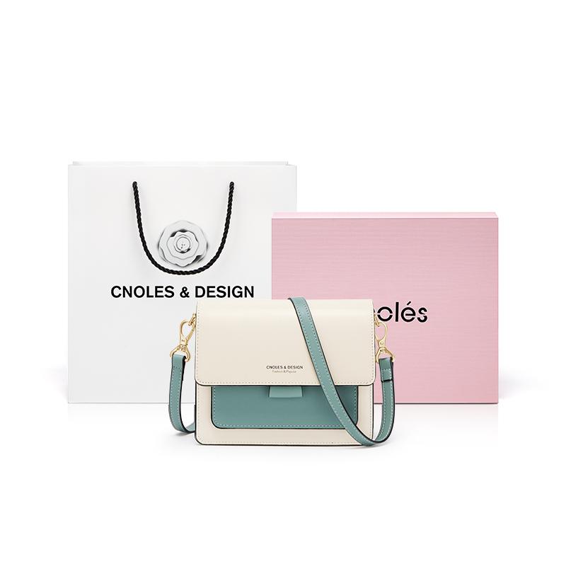 

CNOLES Кожаная сумка через плечо женская модная сине-белая бежево-белая зеленая, Ecru & Green