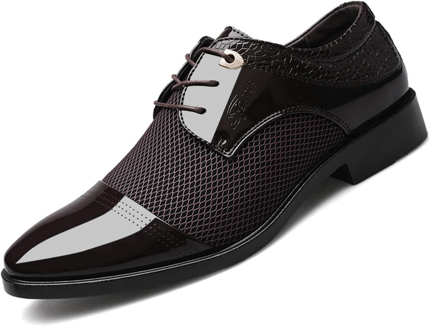 

Мужские классические оксфорды из лакированной кожи, с модным комбинированным дизайном, заостренным носком, шнуровкой, для официального и делового стиля Oigunle, коричневый