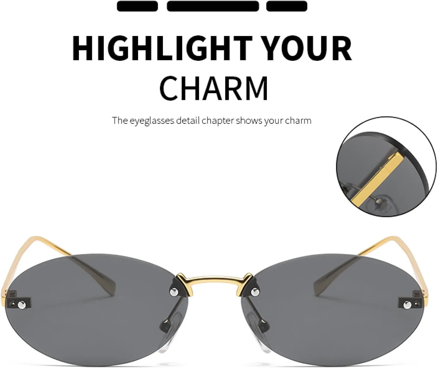 

Овальные солнцезащитные очки без оправы для женщин, панк-стиль, мужские круглые металлические очки для вождения с защитой от УФ-излучения UV400 TVTBBVV, Champagne