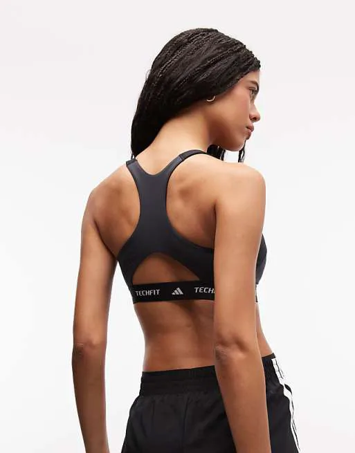 Черный спортивный бюстгальтер со средней поддержкой adidas Training Tech Fit — фото 4