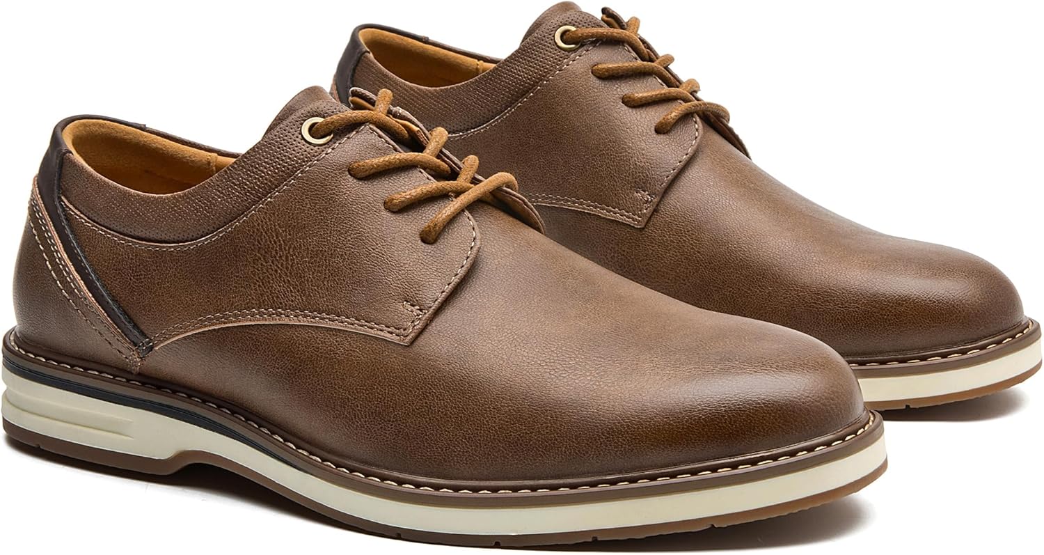 Мужские классические туфли оксфорды для повседневной носки, деловой и официальной обстановки, с шнуровкой Clowse, Brown-01 — фото 3