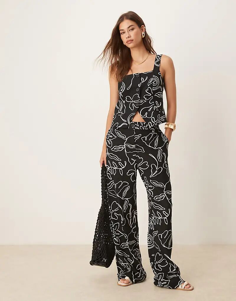 

Брюки Mango Coord из смеси льна и ткани с монохромным принтом, черного цвета